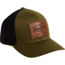 Rawlings Leather Patch Snapback Hat Dark Green