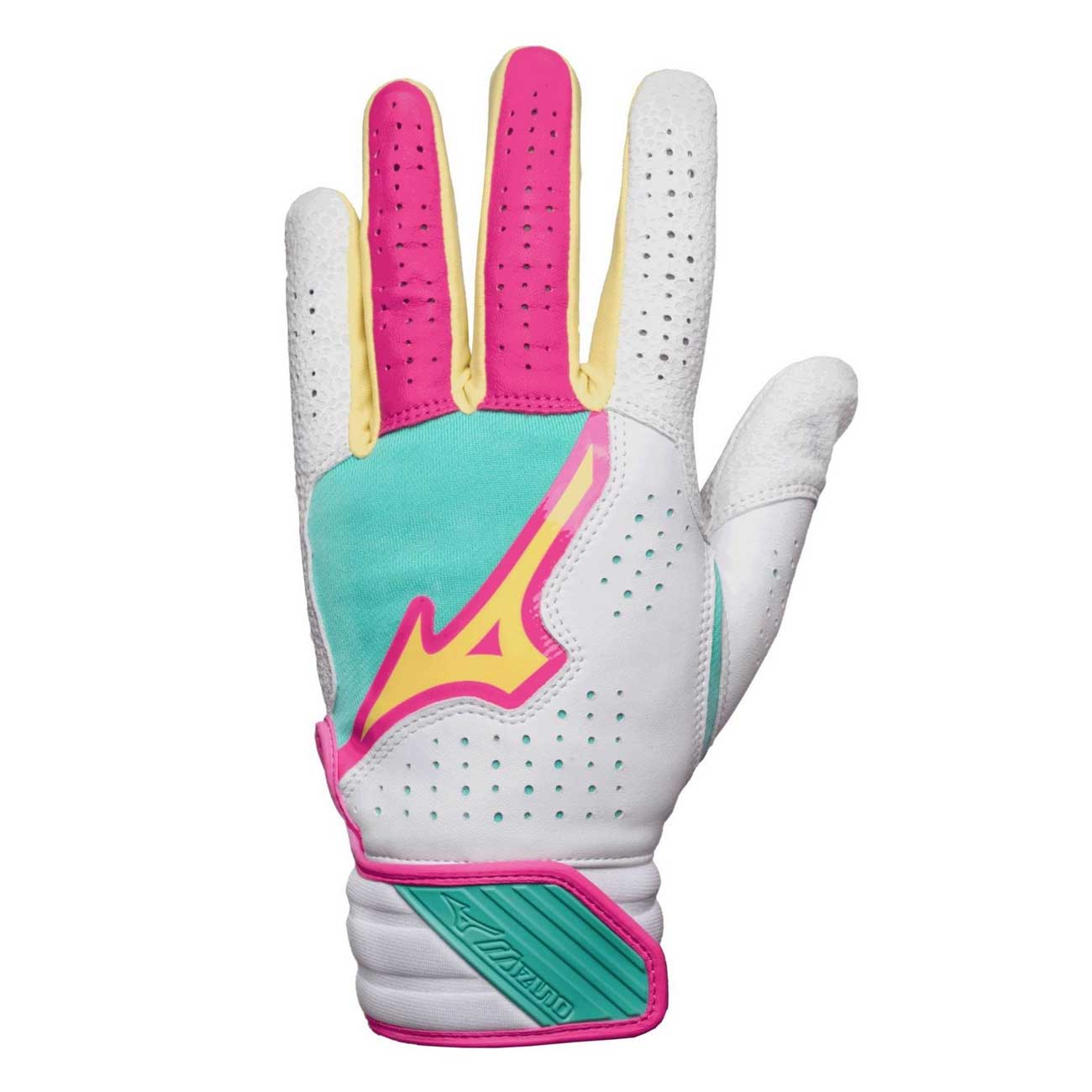 Mizuno Pro Select Faspitch Batting Gloves White/Teal Small