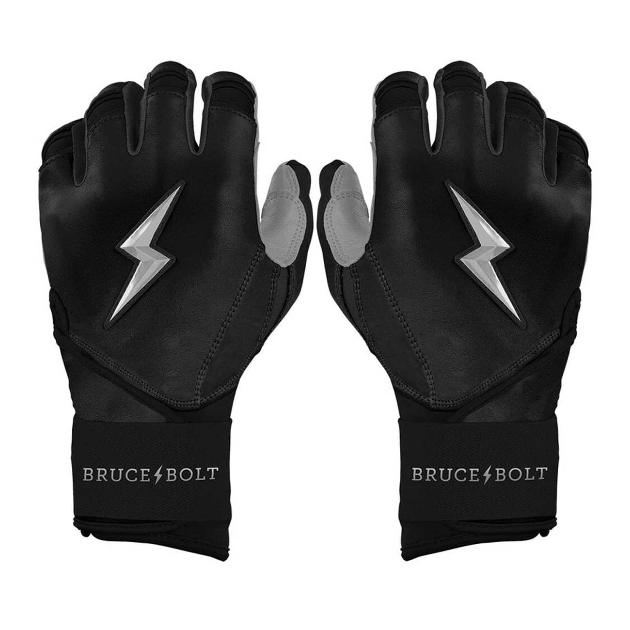 Bruce Bolt Chrome Series Long Cuff Batting Gloves-Adult Black Small