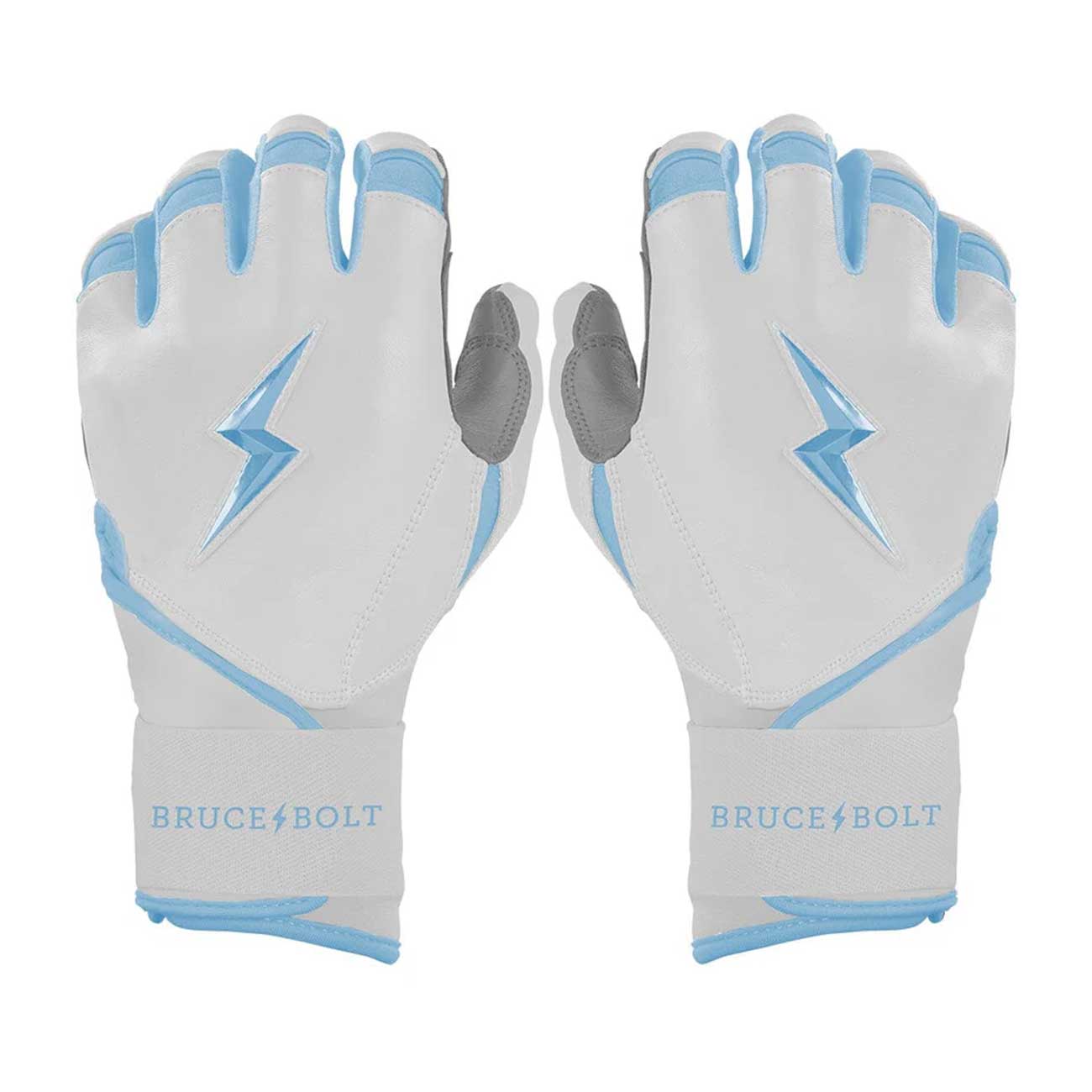 Bruce Bolt Chrome Series Long Cuff Batting Gloves-Adult Baby Blue Small