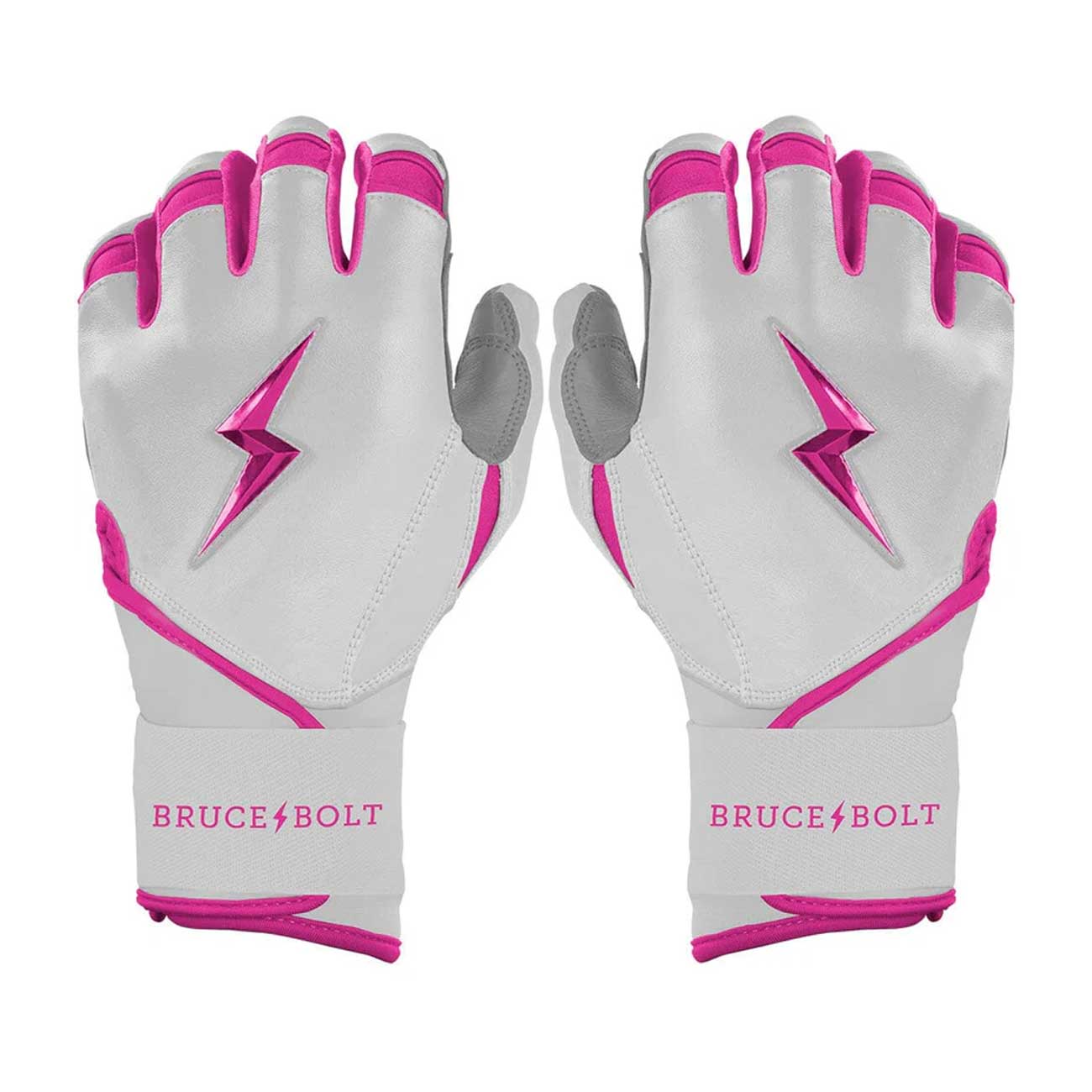 Bruce Bolt Chrome Series Long Cuff Batting Gloves-Adult Pink Small