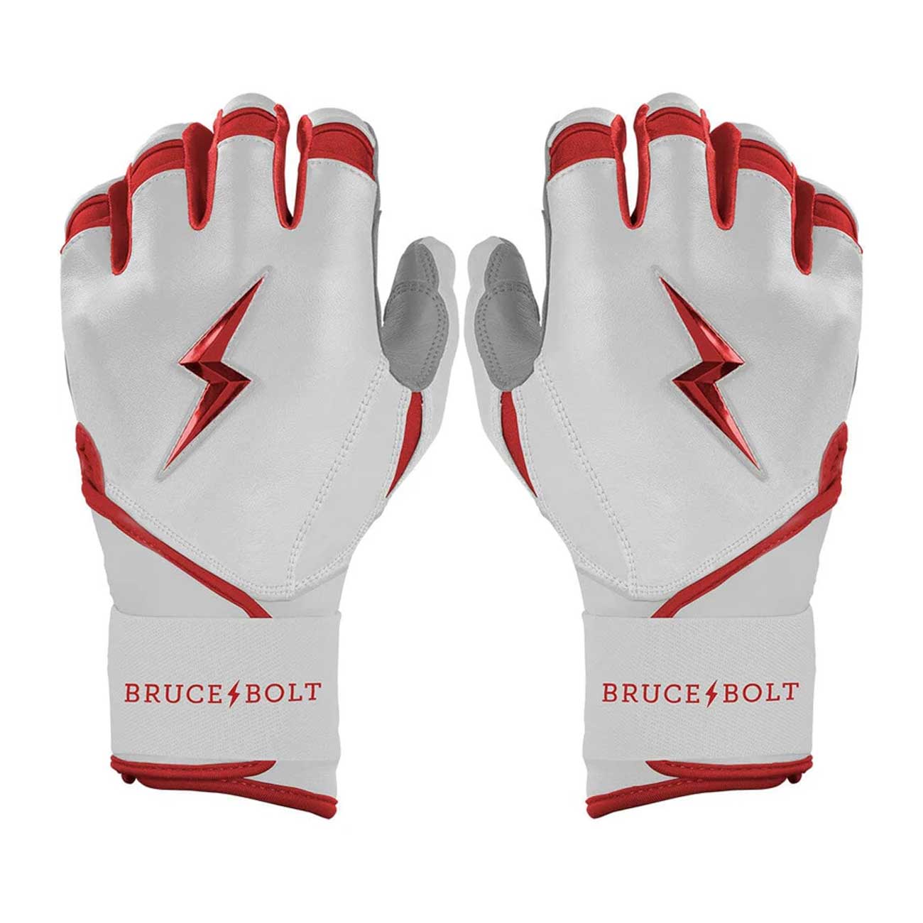 Bruce Bolt Chrome Series Long Cuff Batting Gloves-Adult Red Small