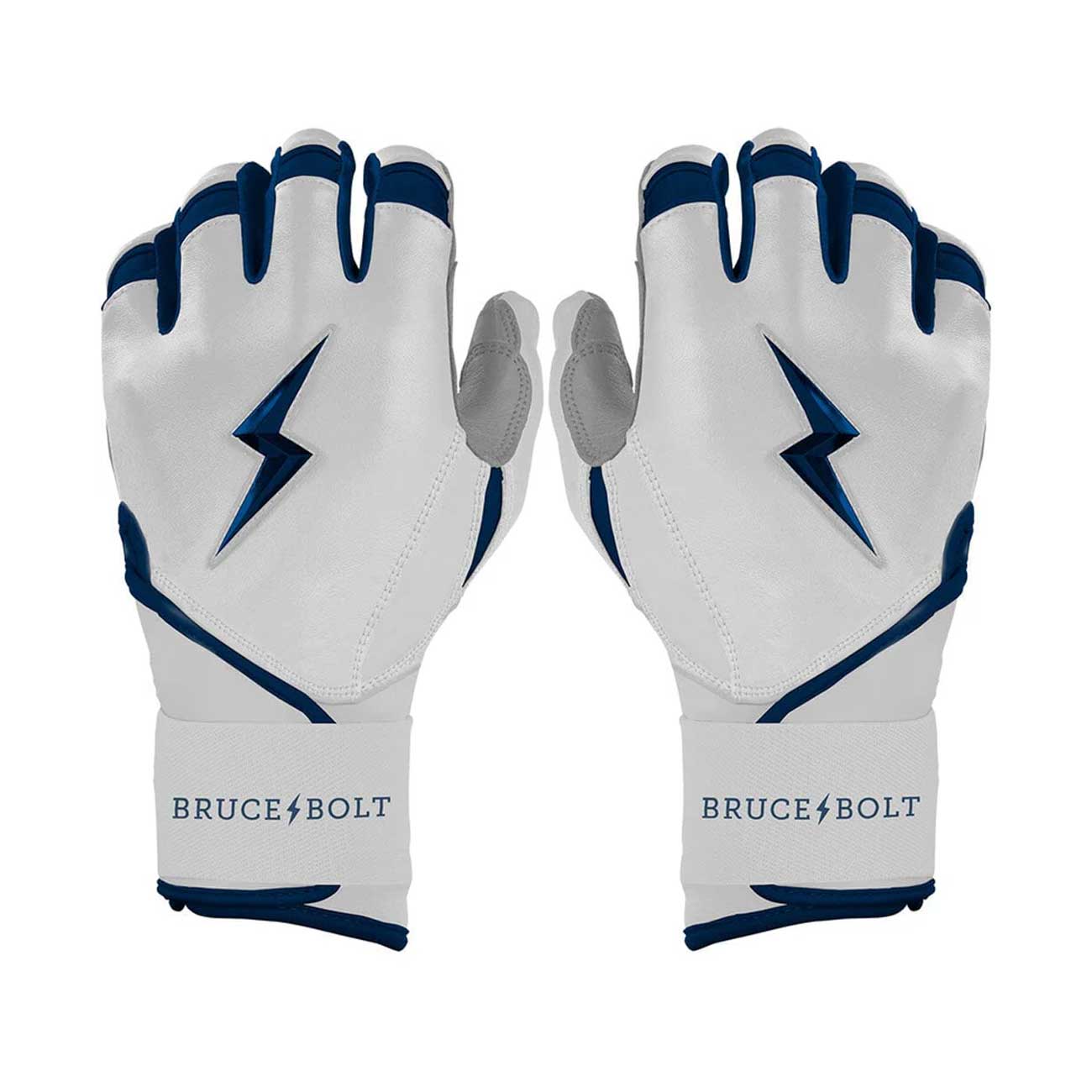 Bruce Bolt Chrome Series Long Cuff Batting Gloves-Adult Navy Small