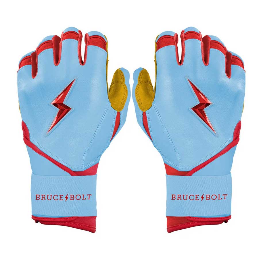 Bruce Bolt Signature Series Long Cuff Batting Gloves-Adult Bader Baby Blue Small