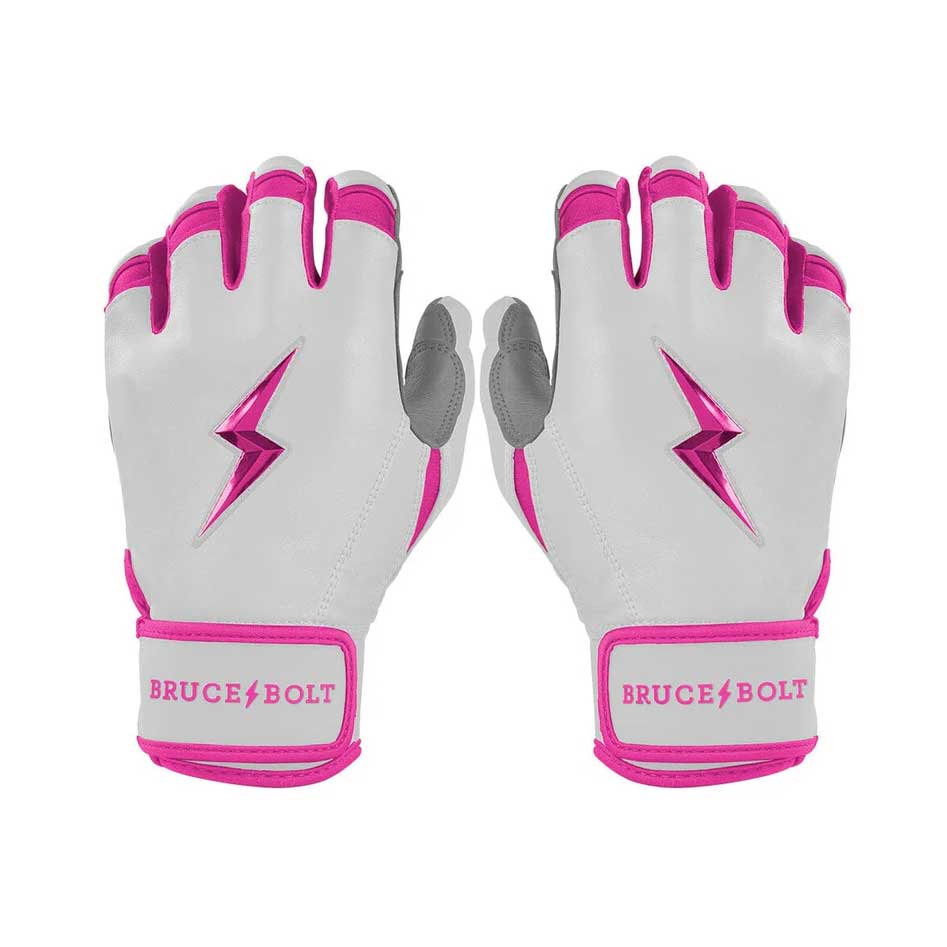 Bruce Bolt Chrome Series Short Cuff Batting Gloves-Adult Pink Small