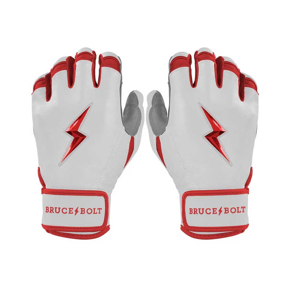 Bruce Bolt Chrome Series Short Cuff Batting Gloves-Adult Red Small