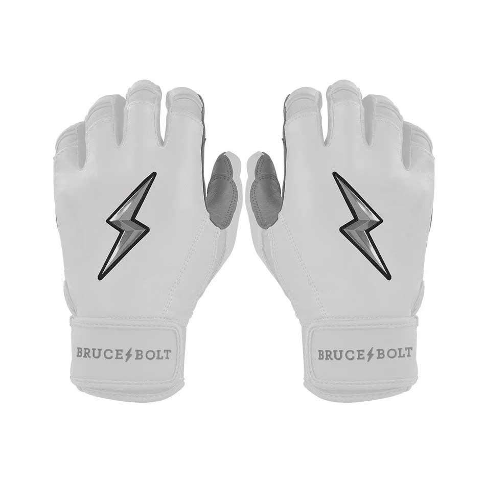 Bruce Bolt Chrome Series Short Cuff Batting Gloves-Adult White Small