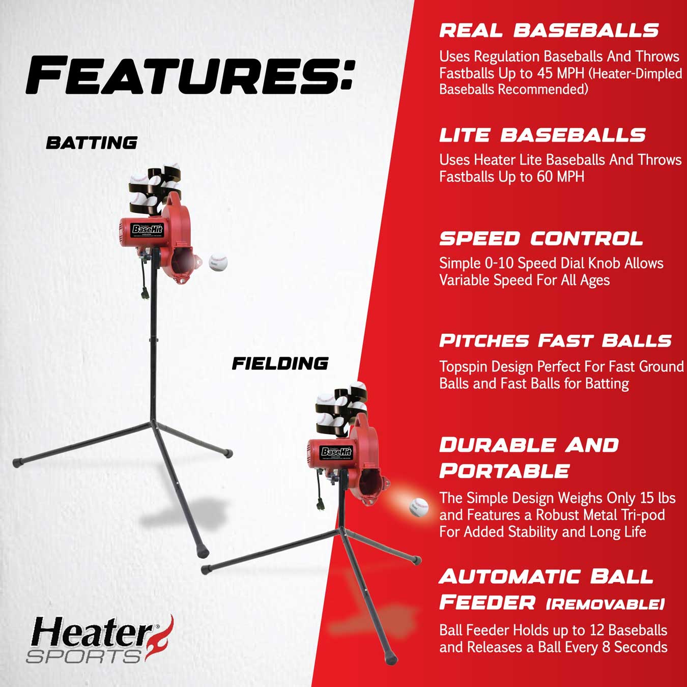 Heater Sports Base Hit Baseball Pitching Machine – Home Run Sports