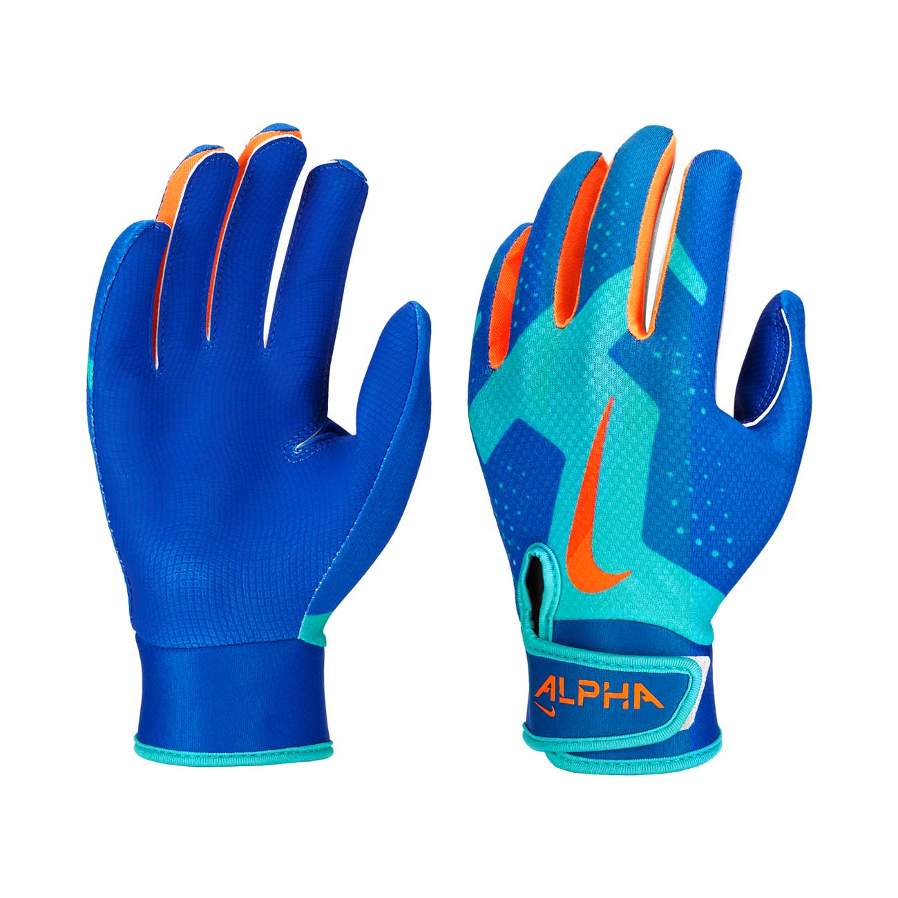 Nike Alpha 2.0 Youth Batting Gloves Gamma Blue/Orange Medium / Large