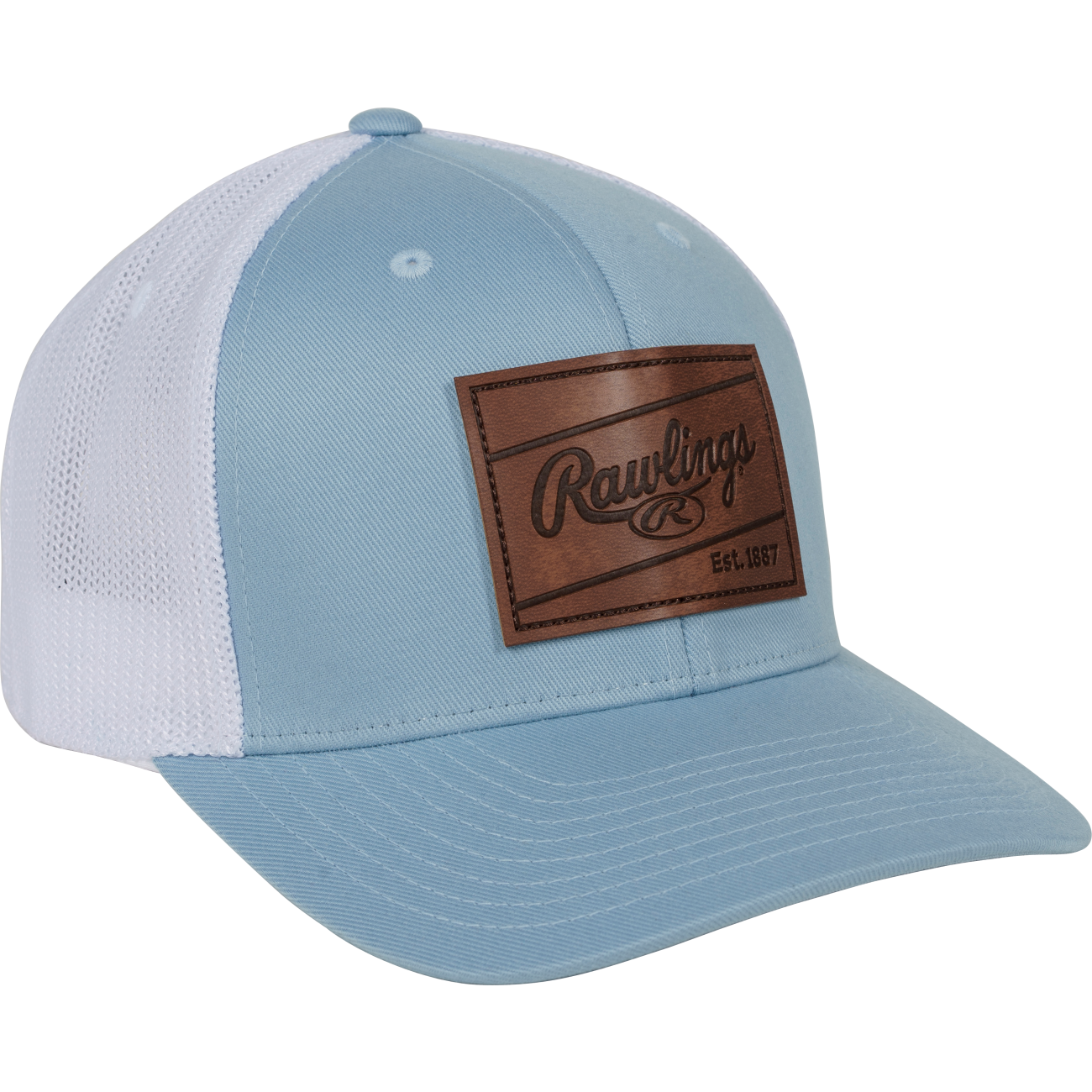 Rawlings Leather Patch Snapback Hat Light Blue