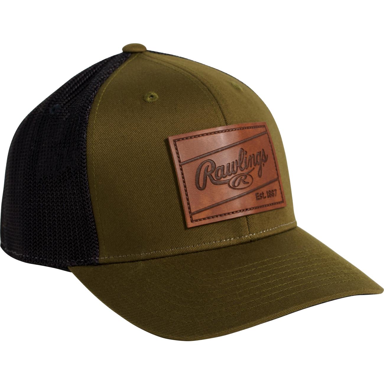 Rawlings Leather Patch Snapback Hat Dark Green