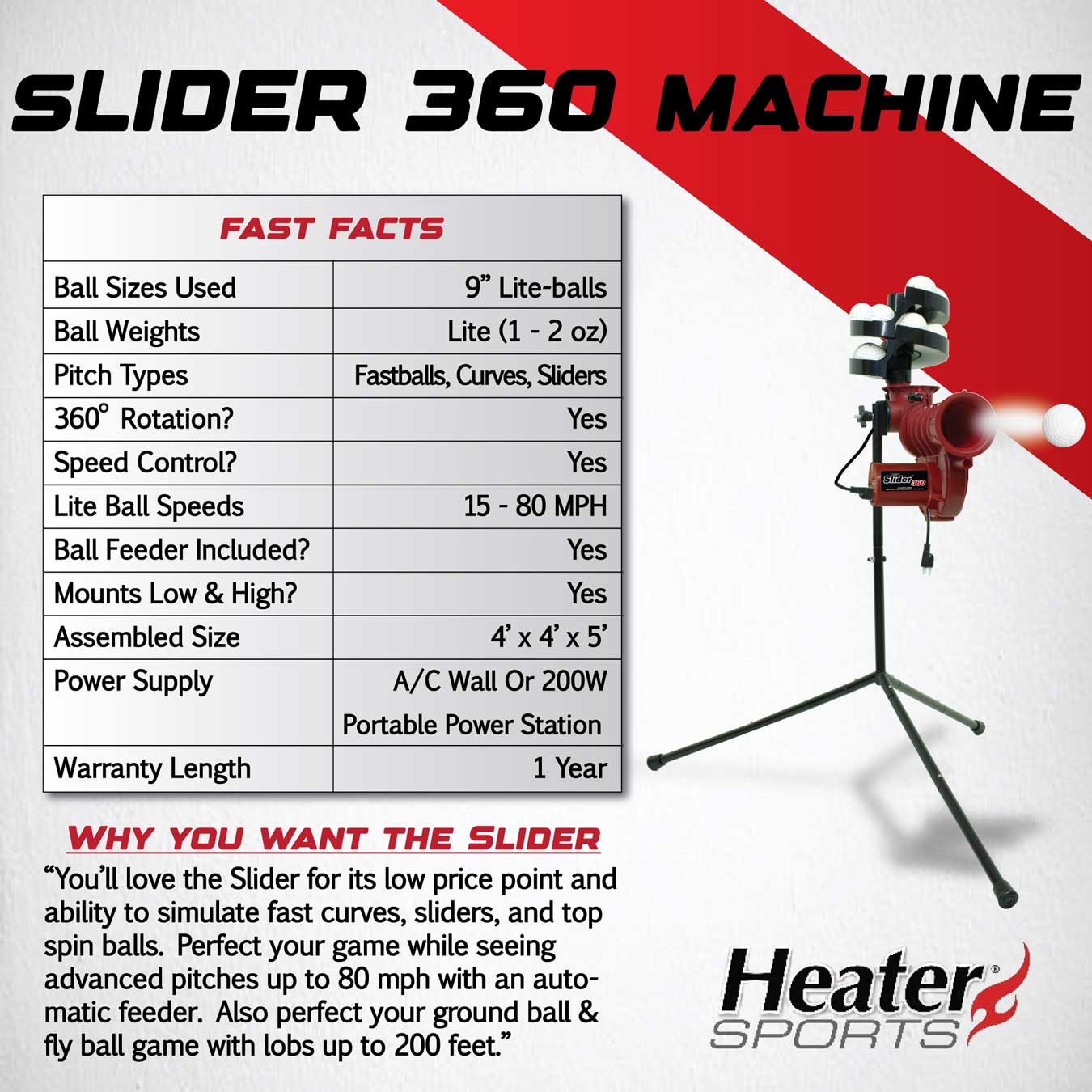 Heater Sports Slider 360 Lite Baseball Pitching Machine
