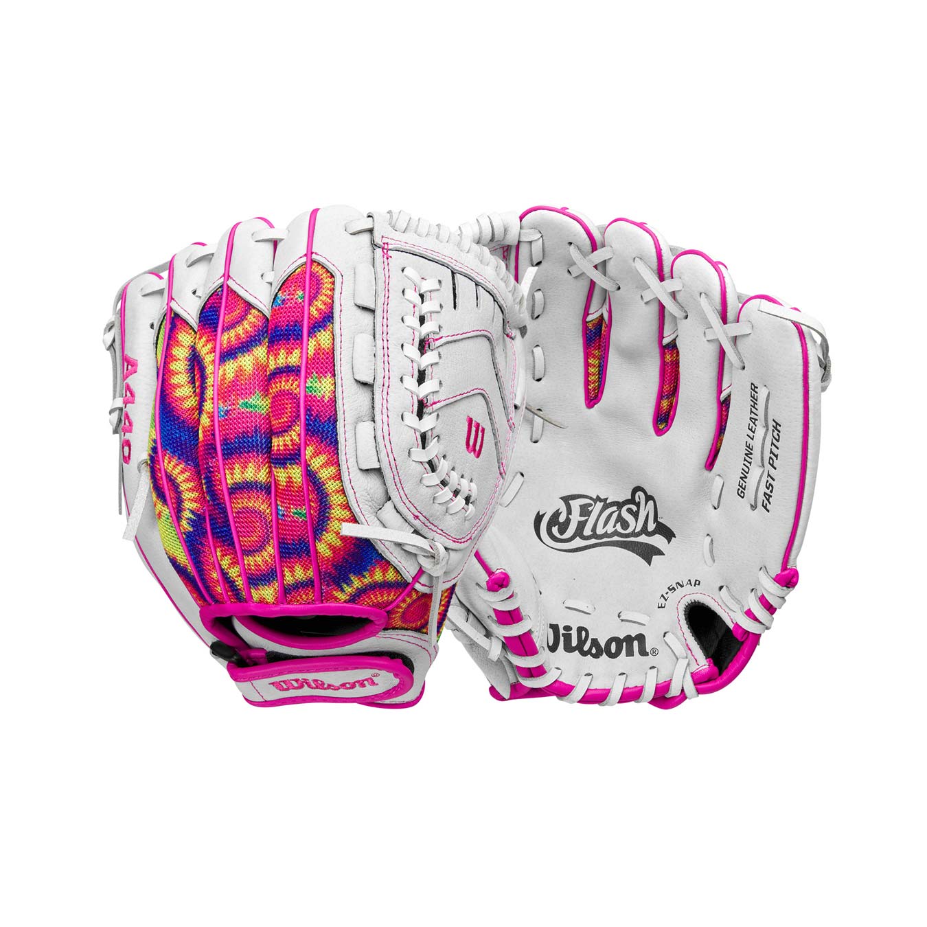 Wilson A440 Flash Fastpitch White/TieDye/Pink 11"-RHT