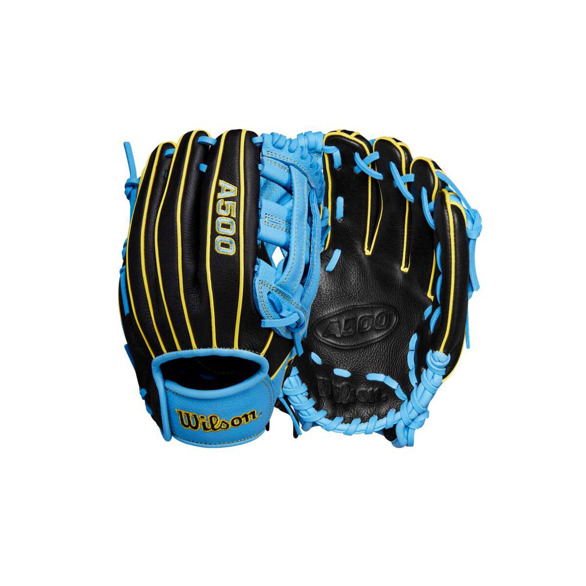 Wilson A500 Dual Post Black/Cool Blue/Optic Yellow 10.5"-RHT